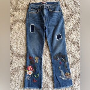 Johnny Was 26 Heron Cropped Baby Boot Embroidered Blue Jeans